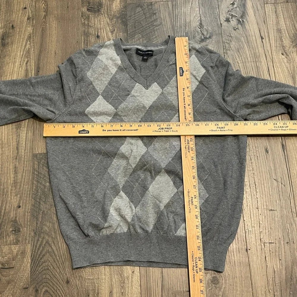 Banana Republic Mens Large Grey Argyle V-Neck 100% Cotton Sweater S/832796-00